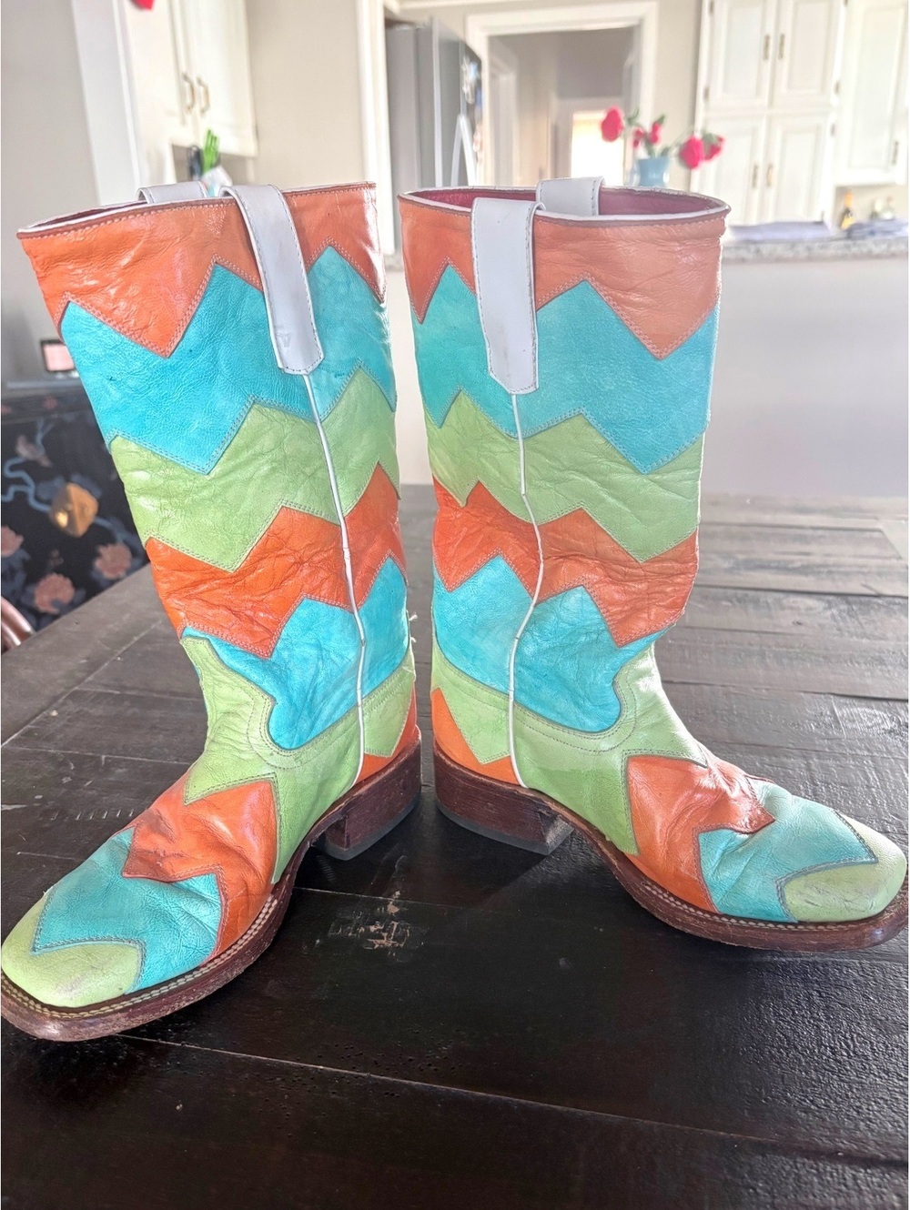 Macie Bean Multicolor Chevron Leather Cowboy Boots Size 2